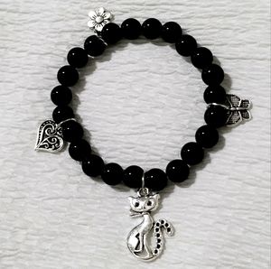 Natural 8mm Onyx Bracelet with charms 🦋